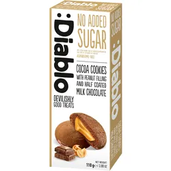 :Diablo No Added Sugar Cocoa Cookies with Peanut Filling and Milk Chocolate Kekse 0,11 kg