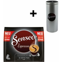 Senseo Typ Espresso Kaffeepads, Röstkaffee, Kaffee, 16 Pads, mit Premium Paddose