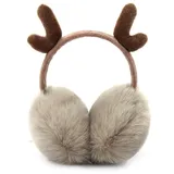 Peakpet Ohrenschützer Damen Mädchen Winter Plüsch Ohrenwärmer warm und weich Plüsch Earmuffs komfortable Winddicht Ohrenwärmer mit süß Horn Geschenk (Khaki) - Einheitsgröße