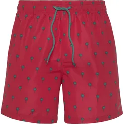 Badeshorts S.OLIVER, Herren, Gr. M, N-Gr, bunt (hummer, petrol), Recycling-Polyester, Microfaser, bedruckt, kontrastfarbene Details, Badehosen, mit Palmen-Design