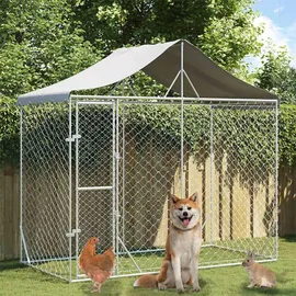 vidaXL Outdoor-Hundezwinger mit Dach 3 x 1,5 x 2,5 m Stahl Silber