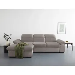 Ecksofa COTTA "Lola L-Form mit Kopfteilfunktion & Hocker", grau (dunkelgrau), B:250cm H:73cm T:165cm, 100% Polyester, Sofas, wahlweise mit Bettfunktion, Bettkasten & Armteilverstellung