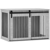 PawHut Hundekäfig für Zuhause, Hundehütte mit Eingang, Hundebox mit Schiebetür, Hundehaus für Hunde unter 30 kg, Grau, 98 x 58 x 61 cm