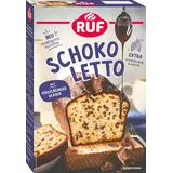 RUF Schokoletto, Backmischung für einen Kastenkuchen aus besonders saftigem Rührteig mit Schoko-Stückchen und extra viel Glasur