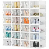 SIMPDIY Schuhboxen Stapelbar Transparent, 24er Pack Schuhkarton, Schuhaufbewahrung mit Deckel für Turnschuhe, Stöckelschuhe und Hausschuhe, bis Größe 46