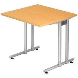 HAMMERBACHER Prokura Schreibtisch buche quadratisch, C-Fuß-Gestell silber 80,0 x 80,0 cm