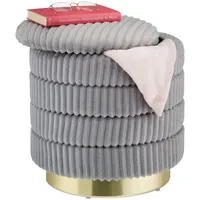 Relaxdays Samthocker mit Stauraum 41 x 43,5 x 41 cm Grau/Gold