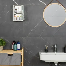 Relaxdays Medizinschrank, 2 Fächer, abschließbar, HBT: ca. 30 x 18 x 12 cm, Edelstahl, Hausapotheke, Wandmontage, Silber