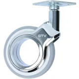 MS Beschläge Chrom glänzendes Gehäuse Ø 75mm Möbelrolle Grau Lenkrolle Anschraubplatte