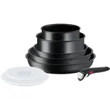 T-fal Ingenio Black Stone L3999502 Kochgeschirr-Set, Steinoptik, mit abnehmbarem Griff, multifunktional, Mineralia+-Beschichtung, Wärmeindikatoren und hohe Kompatibilität, Schwarz