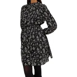 Damen Sommer-Kleid Tunika-Kleid mit V-Ausschnitt Seiden-Kleid 975329 Schwarz/Bunt - 54
