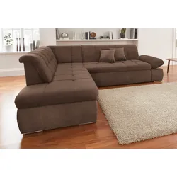 DOMO collection Ecksofa »NMoric incl. Zierkissen B/T/H: 273/216/80 cm L-Form«, Ottomanen-Abschluss, wahlweise mit Bettfunktion und Armlehnverstellung DOMO collection braun