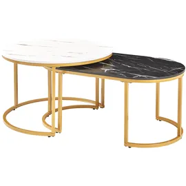 [en.casa] Satztisch Oppeerg 2er Set Marmoroptik, schwarz-weiß/Gold