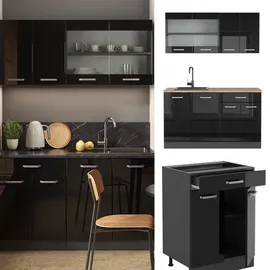 Vicco Küchenzeile R-Line 140 cm Schwarz Hochglanz