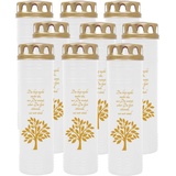 HS Candle Grabkerze Grablicht - 9er Pack - mit Motiv (Baum Gold) - ca 170h / 7 Tage Brenndauer je Kerze (26cm, Ø 7cm) - viele versch. Designs