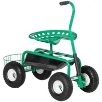 Outsunny Fahrbarer Gartensitz mit Gartengeräteablage grün 98L x 45B