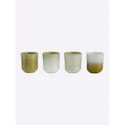 Becher HEINE HOME, grün (oliv, ecru), B:7,5cm H:8,5cm, Keramik, Trinkgefäße