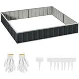Outsunny Hochbeet DIY Gartenbeet mit T-Form-Pflanzenschilder Handschuhe Stahl