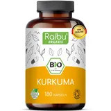 Raibu BIO Kurkuma Kapseln hochdosiert - 180 Curcuma Kapseln - 3000mg pro Tagesdosis - 500mg pro Kapsel - Hoher Curcumin Gehalt - in Deutschland produziert - Vegan Turmeric