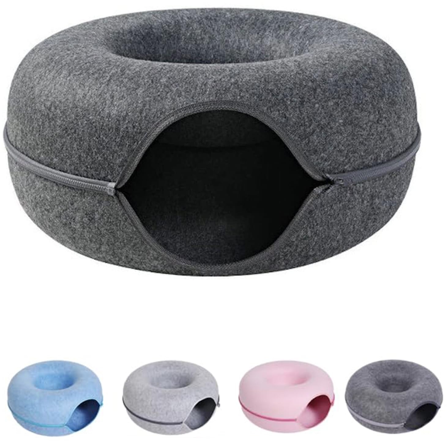 Meowmaze Cat Bed, Meow Maze Tunnel Bed, Round Felt Cat Tunnel Removable Cat Nest Bed, Washable Interior Cat Play Tunnel for About 9 Lbs Small Pets (S,Dark Gray)