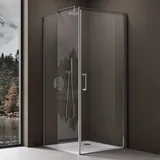 SoGood Ravenna36k Eckdusche mit Pendeltür rechts 100 x 195 cm silber Klarglas inkl. Duschtasse