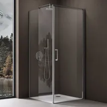 SoGood Ravenna36k Eckdusche mit Pendeltür rechts 100 x 195 cm silber Klarglas inkl. Duschtasse