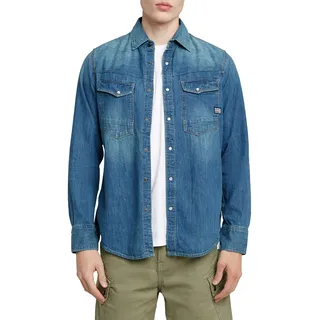 G-Star Herren. Dakota Slim Hemd blau (XL), Lässig, Baumwolle, Langarm