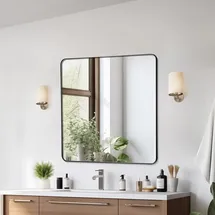 Vevor Wandspiegel Schminkspiegel Badezimmerspiegel 915 x 915 x 25 mm schwarzer Rahmen aus Aluminiumlegierung Spiegel mit Z-förmiger Halterung für Badezimmer Schlafzimmer Wohnzimmer