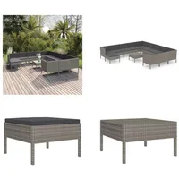 vidaXL 13 tlg. Garten Lounge Set mit Auflagen Poly Rattan Grau - Garten-Sofagarnitur - Garten-Sofagarnituren - Gartensofa-Set - Gartensofa-Sets - Grau