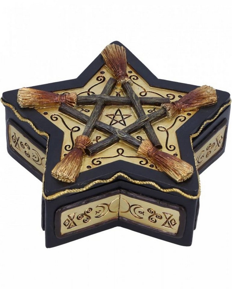 Horror-Shop Dekofigur Okkultes Schmuckkästchen mit Hexenbesen Pentagram beige|braun|schwarz