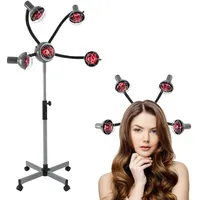 Friseur Trockenhaube, 5 Kopf Infrarot Friseur Salon Wärmelampe mit Standfuß, 750W Heizung Trockenhaube, Haartrockner 40-80°C, 112-136cm Höhenverstellbar (Silber-grau)