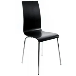 Schwarzer Holzstuhl mit verchromtem Metall Untergestell | Esszimmerstuhl für Küche & Esszimmer | Moderner Stil | 120 kg Belastbarkeit | Kadima Design
