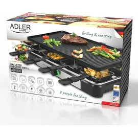Adler AD 6616 Raclette Elektrogrill Tisch, 1400 W, Schwarz/Edelstahl (AD 6616)