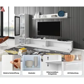 Home Affaire Wohnwand VERA I, Vitrinen Türanschlag links/rechts wechselbar, (Komplett-Set, 3-St), Vitrine mit Verglasung, stehend und hängend, inklusive Beleuchtung beige