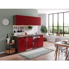 Respekta Küchenzeile Economy Eiche York Nachbildung E-Geräte 195 cm mit Edelstahlkochmulde rot