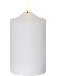 LED Stumpenkerze Flamme Echtwachs warmweiße 3D Flamme H:15cm Batterie Timer weiß