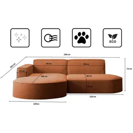 kaiser möbel Ecksofa Designer Modena Studio stoff Dicker Cord Poso Ziegel, Links