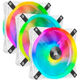 Corsair iCUE QL120 RGB, 120-mm-RGB-LED-PWM-Lüfter (102 Einzeln Ansteuerbare RGB-LEDs, Schwindigkeiten Bis zu 1,500 U/Min, Geräuscharm) 3er-Pack mit Lighting Node Core, Komaptibel mit Desktop - weiß