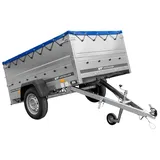 Kfz Anhänger 750 kg GARDEN TRAILER 201 KIPP mit zusätzlichen Bordwänden, Stützrad und blauer Flachplane