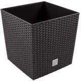 Prosperplast 32L Blumentopf Rattan-Optik Pflanzkübel inkl. Einsatz quadratisch Kunststoff H 32,5 cm braun
