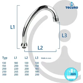 tecuro HU-Auslauf für Stand- und Wandarmaturen Edelstahl verchromt - 130 mm