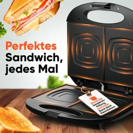Bomann Sandwichmaker | für viereckige Sandwichplatten | Sandwichtoaster mit Antihaftbeschichtung | Toaster Sandwichtoaster mit Backampel | Sandwich Maker bis zu 820 W schwarz