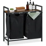 Relaxdays Wäschekorbregal, HBT: 72x73x33 cm, Wäscheablage, 2 ausziehbare Fächer, Wäschesammler Industrial, schwarz/braun