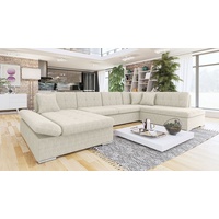 MIRJAN24 Wohnlandschaft Bergen Cord, mit Schlaffunktion und Bettkasten, Regulierbare Armlehnen, U-Form Sofa beige