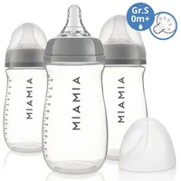 MiaMia PP-Flasche 3er Pack 260 ml + Silikon-Trinksauger Gr.S - Grau