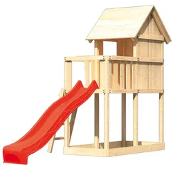 Akubi Kinderspielturm Frieda mit Anbau und Rutsche (Set A)-rot