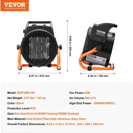 Vevor Gewächshausheizung 2000 W Schwarz