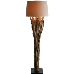SalesFever Stehleuchte Natur/Braun 175 cm, Schirm Leinen, Gestell Treibholz & Metallrohr, Standfuß Heveaholz, B30xT30xH175cm, schwarz–natur–braun