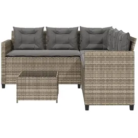 vidaXL Gartensofa in L-Form mit Tisch und Kissen Grau Poly Rattan