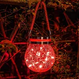 Uposao Solarlampen fur Garten,Mason Jar Licht LED Solar Licht Einmachglas Laterne Gartendeko IP65 Wasserdicht Solarleuchten für Weihnachten,Außen Laterne,Hochzeit, Party,Wand, Tisch, Baum,Rot